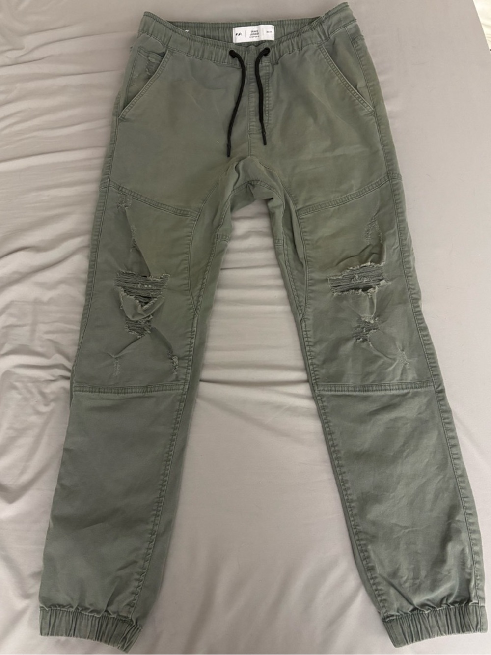 Olive Green Distressed Jogger Pants for Men